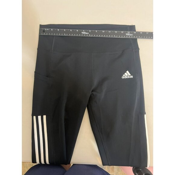 Adidas Sz L Black White Triple Stripe Leggings Aeroready - Picture 7 of 8